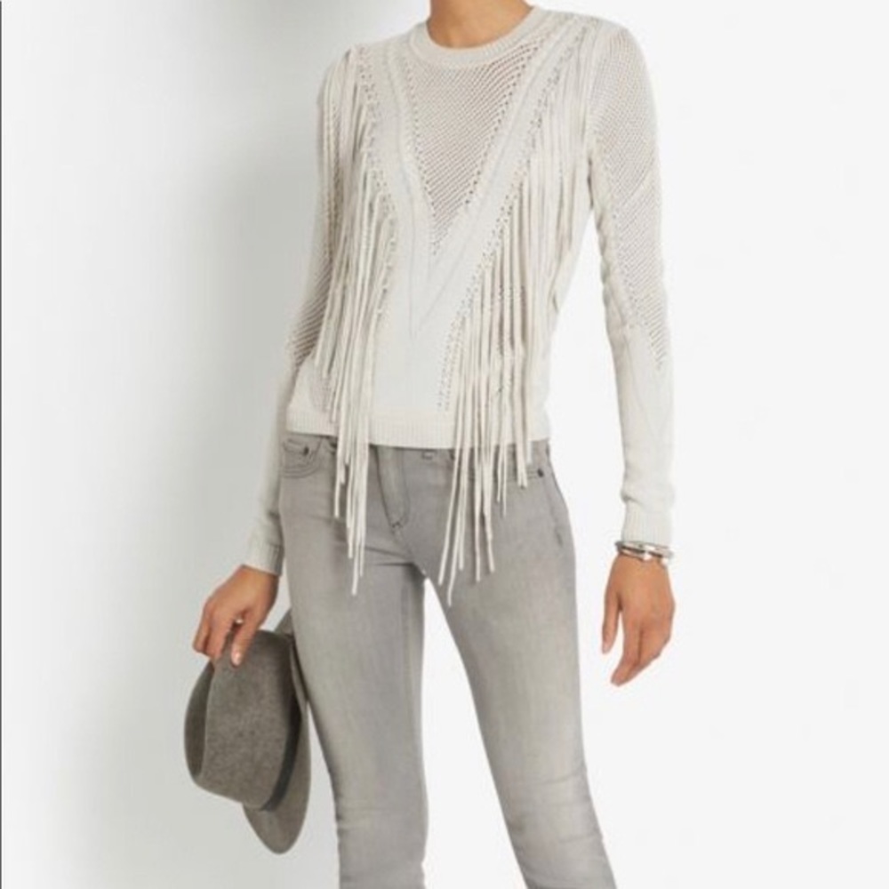Ronny Kobo Fringe Sweater size Small Bone